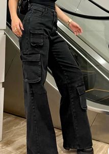 So Black Pocket Details High Waist Cargo Jeans