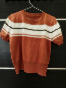 Striped Short Sleeve Knit Top
