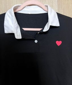 Preppy Black Polo with White Collar &amp; Red Heart