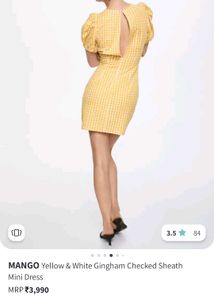 Mango Gingham Puffed Sleeve Mini Dress (New)
