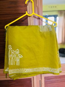 Mustard Yellow Hand-Block Printed Saree