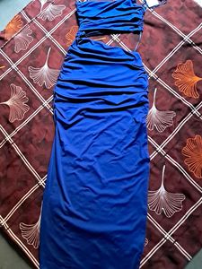 Blue Bodycon Onepiece  With Slit