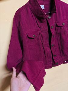 Burgundy Cropped Denim Jacket - XL