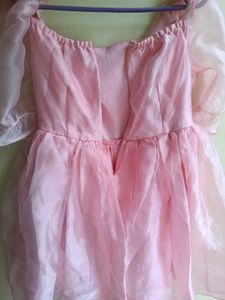 Pink Puff Sleeve Fit And Flare Dress