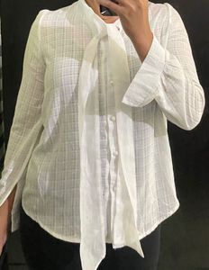Elegant White Bow Blouse