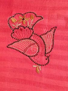 Peach Color Embroidery Saree