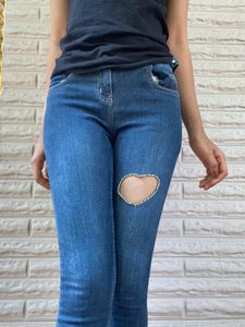 Heart Diamond Cut Out Denim