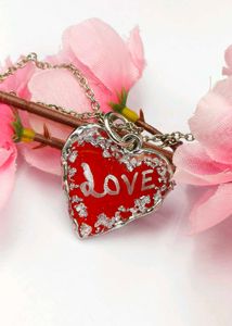 Resin Red &#39;Love&#39; Heart Necklace