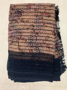 Floral Print Fringed Saree