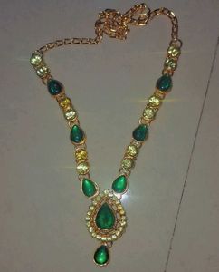 Green &amp; pink  Gold Necklace set of 2