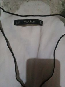 Zara White V-Neck Blouse