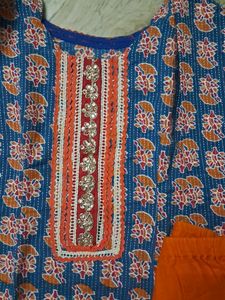 Blue N Orange Katha Work Suit