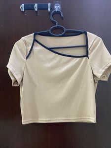 Beige Asymmetrical Crop Top