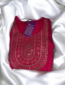 Royal Pink Kurta With Mirror Work Golden Embroider