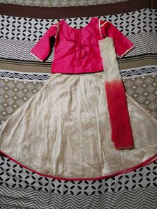 Lehenga Choli In Rani Pink and Cream Colour