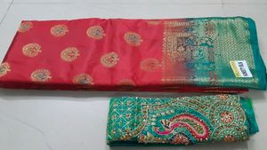 Beautiful Semi Silk Saree With Aari Work Blouse Material