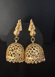 Brush gold peacock Jhumka Earrings