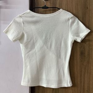 White Ribbed Wrap design Top