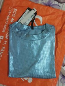 Metallic Blue Crop Top
