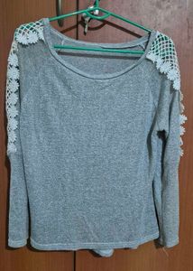 Gray Top w/ Lace Details