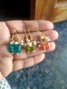 Three Pairs Of Beads hanging Earrings