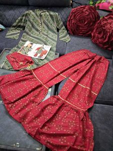 Green Bandhani Kurta Set L Size