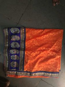 Orange &amp; Blue Embroidered Saree