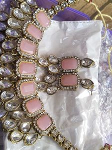 Pink Kundan Necklace & Earring Set