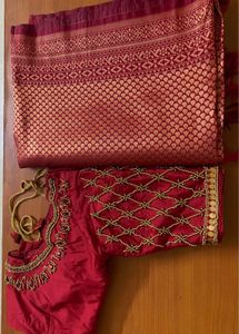 ✨RED semi silk saree - FREE BLOUSE ✨