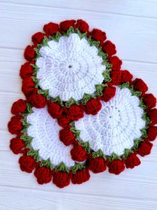 Handmade Crochet Rose Coaster( 1piece )