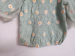 Shirred Daisy Embroidered Crop top