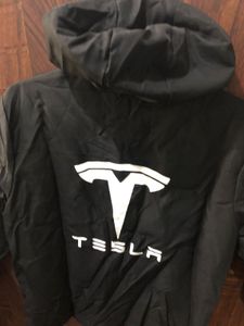 Stylish Black Polyester Jacket With Tesla Print
