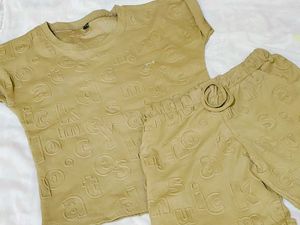 Letter Print Tee &amp; Shorts Set For Girls 8-10 Years