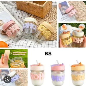Cute Glass Tumbler with Straw