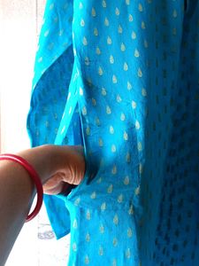 Men&#39;s Teal &amp; Gold Printed Kurta