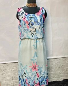 Floral Blue Long Gown/ Maxi Dress