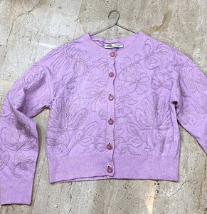 Zara Korean Floral Embroidered Cardigan S