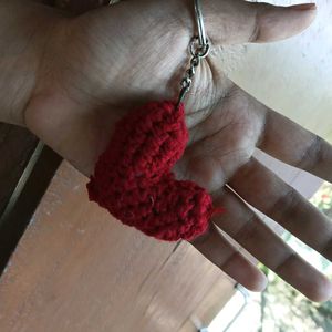 Red Crochet Heart Keychain