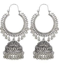 YouBella Jewellery Earrings for Women Afghani Oxidised Silver Jhumka earrings for Girls and Women