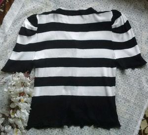 Striped Puff Sleeve Cardigan