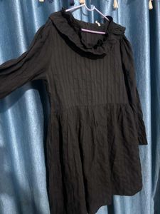 Ruffled Collar Black Dress