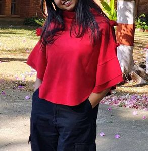 Red Suede Poncho Top