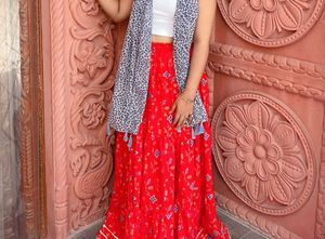 Red Floral Print Long Skirt In New Condition...