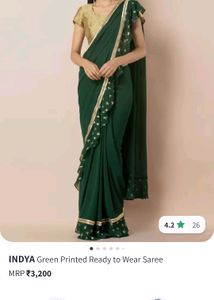 Readymade Green Saree Without Blouse