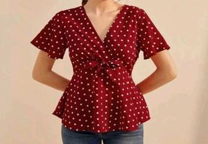 Chic Polka Dot Tie-Front Top