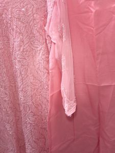 Pink Chikan Kurta With Inner