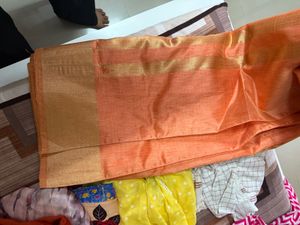 Elegant Peach &amp; Gold Saree