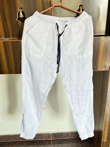 New White Linen Jogger Pant For Summer