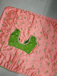 Peach Colour Saree Green Blouse