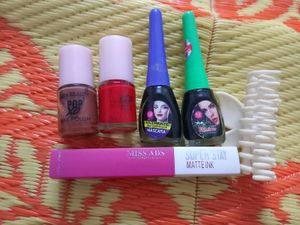 1 Mac Lipstick, Eyeliner,Mascara,2 Nail paint,